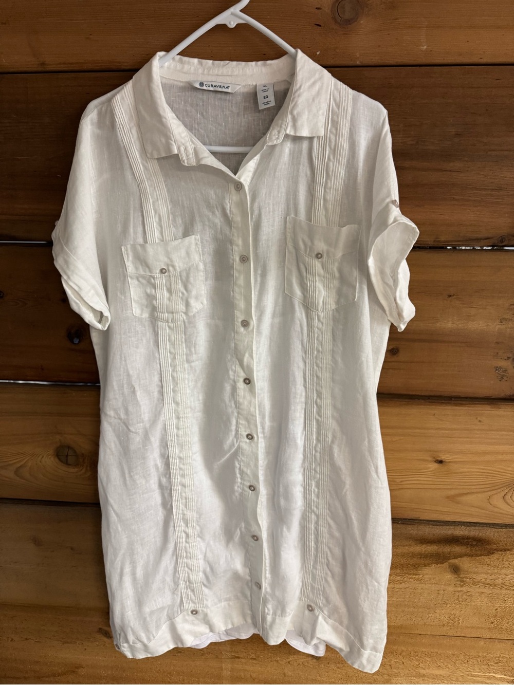 Cubavera White Linen Blend Button-Up Shirt